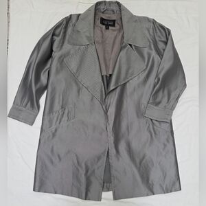 Vintage Linda Allard Ellen Tracy Silk Blend Metallic Open Front Trench Coat S